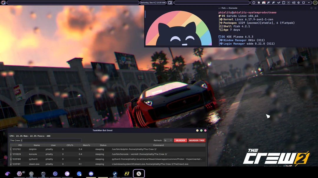 The Crew 2 running on Linux — screenshot from the r/linux_gaming post